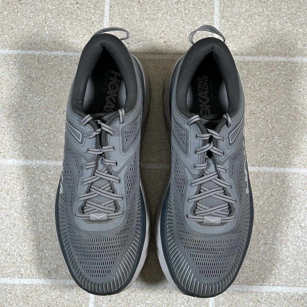 Hoka One One Mens Size 10.5 Bondi 7 Grey Gym Running Shoes Walking Sneakers - Picture 3 of 8